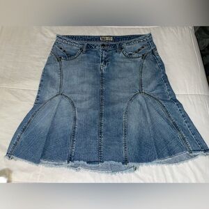 LEI Y2K Sophia Hip Hugger Low Rise Ruffle Denim Skirt 14 Streetwear Fairy Grunge